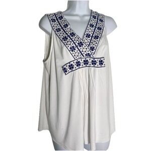 BUNULU Top Floral Geometric Embroidery Sleeveless Blouse L Greek Goddess Boho